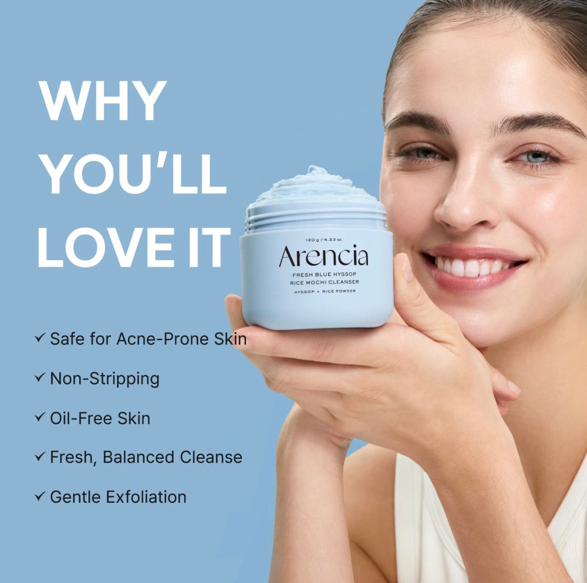 Arencia Fresh Blue Hyssop Rice Mochi Cleanser